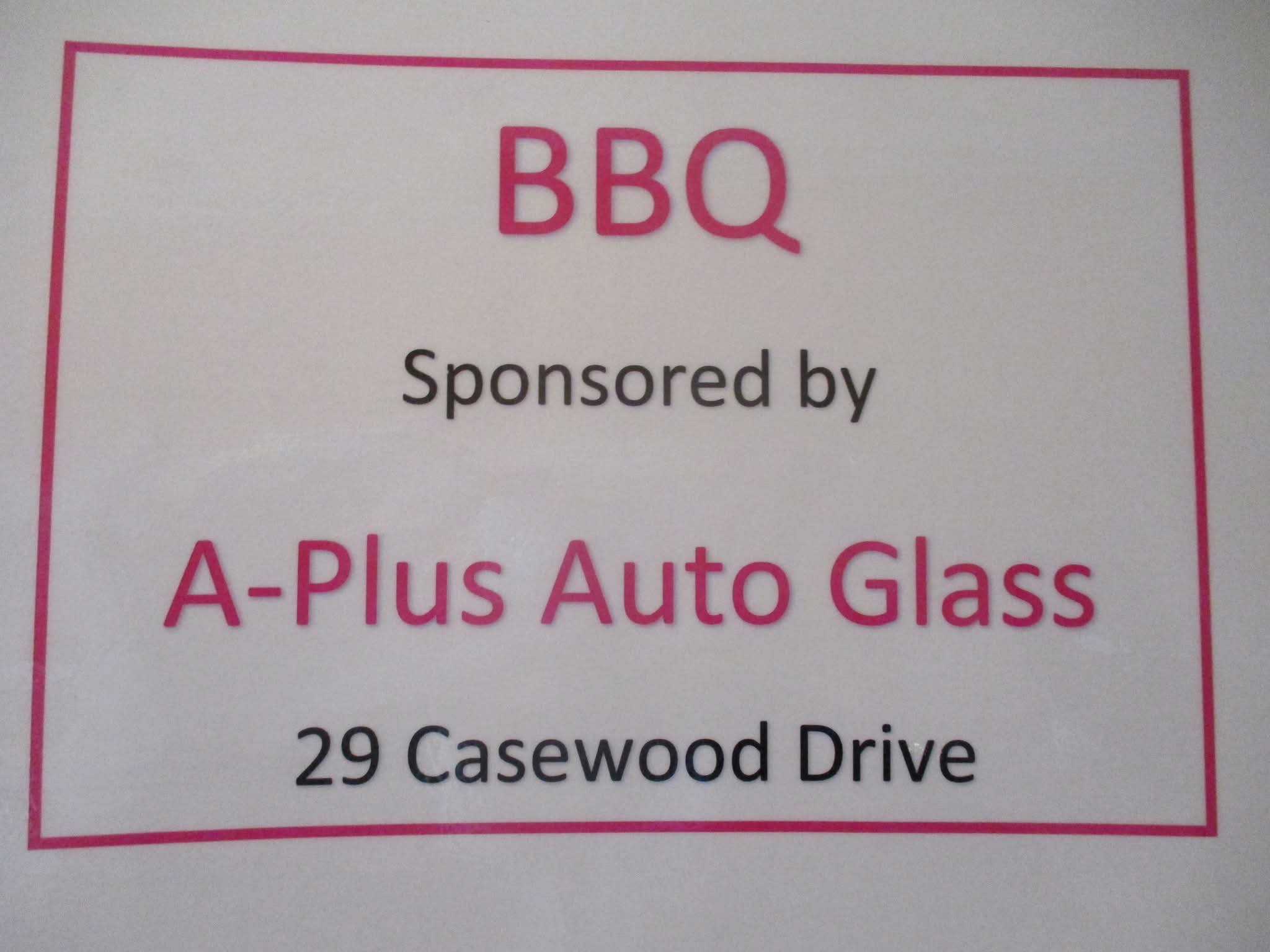 BBQ sponsor sign from A-Plus Auto Glass at the Drive-In Radio Bingo