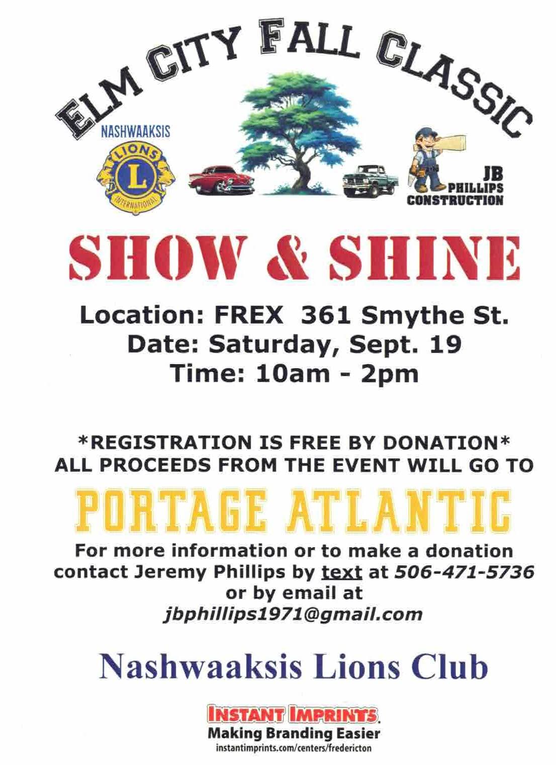 Elm City Fall Classic Show and Shine poster — September 19 at FREX, proceeds to Portage Atlantic