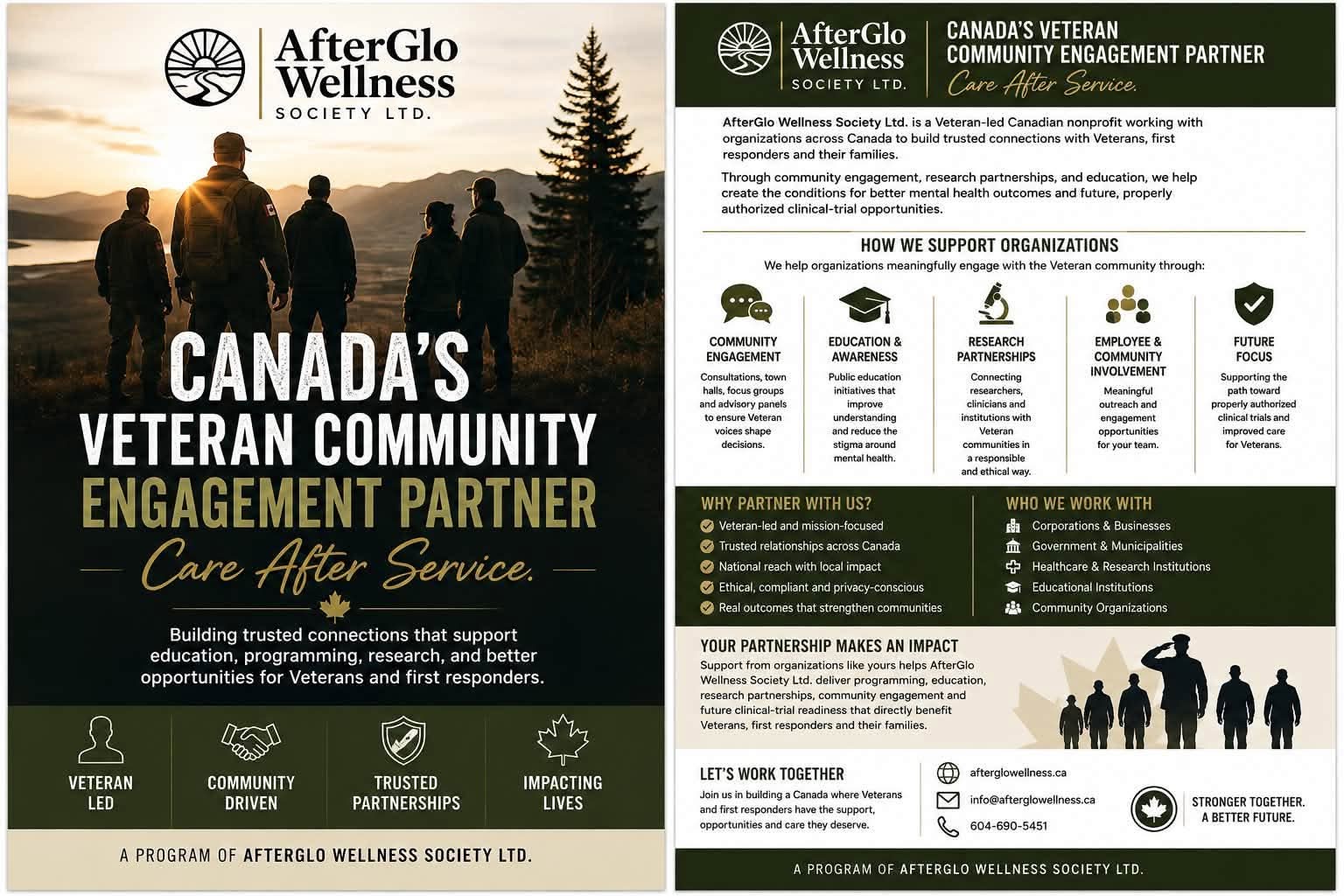 AfterGlo Wellness Society flyer for Canada's veteran community, shared by the club
